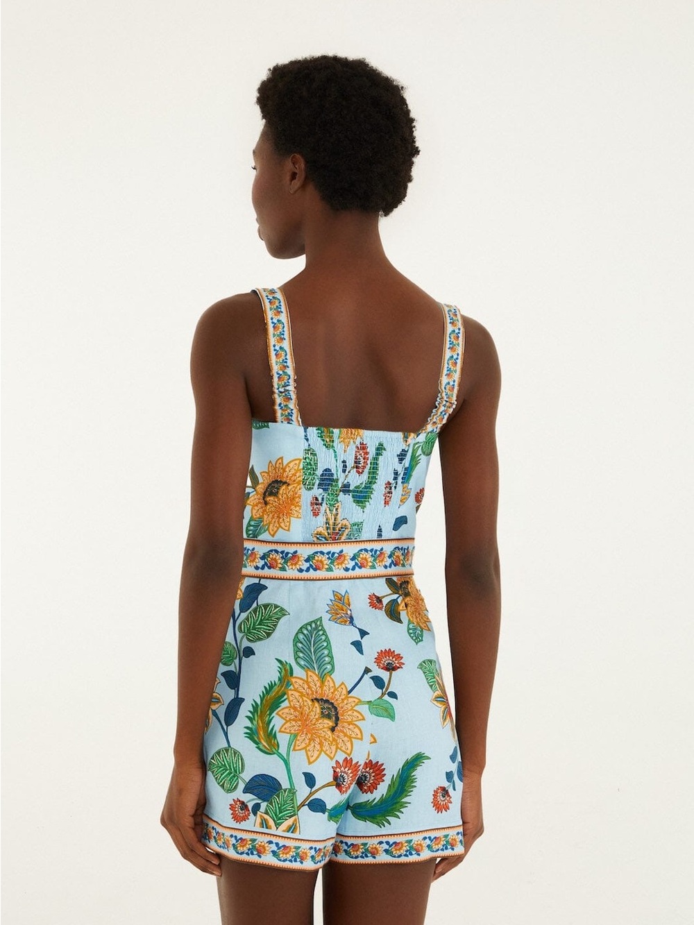 FARM Rio Light Blue Floral balconette  romper with Belt NWT size M - Picture 4 of 6